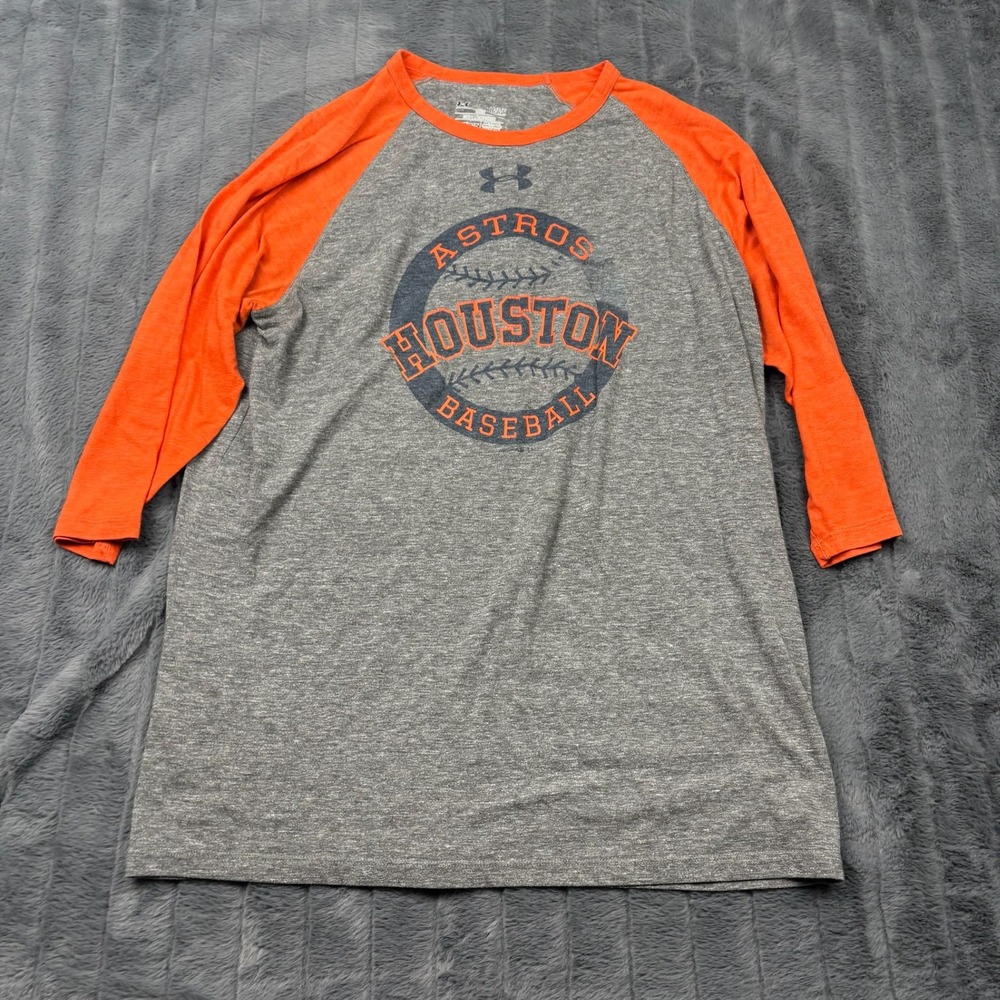 Under Armour Houston Astros Baseball Shirt Gray Orange HeatGear Large 14331